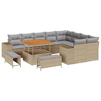vidaXL 12-delars trädgårdsoffasett med kuddar Beige Poly rotting Akacia