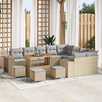 vidaXL 13-delars trädgårdsoffagrupp med kuddar beige poly rattan akacia, vidaXL 4-delars trädgårdsdiningset med kuddar beige po...