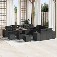 vidaXL Trädgårdsoffset med kudde 13 pcs Svart konstrotting