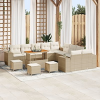 vidaXL Trädgårdsoffset med kudde 14 pcs Beige konstrotting