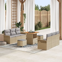 vidaXL Trädgårdsoffset med kudde 9 pcs Beige konstrotting