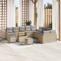vidaXL 13 Delars Trädgårdsoffas med kuddar Beige Poly Rattan Akacia, vidaXL 2-sits Trädgårdsoffa med kuddar Beige Poly Rattan,...