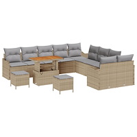 vidaXL 13 Delars Trädgårdsoffas med kuddar Beige Poly Rattan Akacia, vidaXL 2-sits Trädgårdsoffa med kuddar Beige Poly Rattan,...