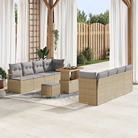 vidaXL 11-dels Trädgårdsoffset med Kuddar Beige Konstrotting Akacia
