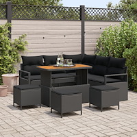 vidaXL Trädgårdsoffset med kudde 9 pcs Svart konstrotting