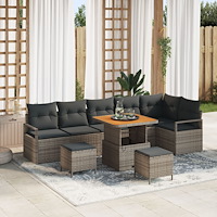 vidaXL Trädgårdsoffset med kudde 9 pcs Grå Poly rattan