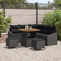 vidaXL Trädgårdsoffset med kudde 8 pcs Svart konstrotting