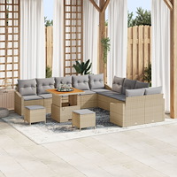 vidaXL Trädgårdsoffset med kudde 13 pcs Beige konstrotting