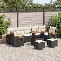 vidaXL Trädgårdsoffset med kudde 10 pcs Svart och kräm