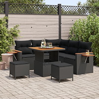 vidaXL Trädgårdsoffset 8 pcs Svart Poly Rattan och Pulverlackerad Stål