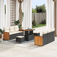 vidaXL Trädgårdsoffset med kudde 9 pcs Svart och kräm