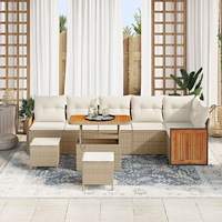 vidaXL Trädgårdsoffset med kudde 9 pcs Beige och gräddfärgad