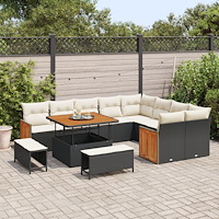 vidaXL Trädgårdsoffset med kudde 12 pcs Svart och kräm