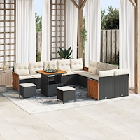 vidaXL Trädgårdsoffset med kudde 13 pcs Svart och kräm