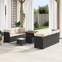 vidaXL Trädgårdsoffset med kudde med lagring 10 pcs Svart och gräddvit