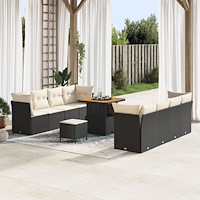 vidaXL Trädgårdsoffset med kudde 11 pcs Svart och kräm konstrotting