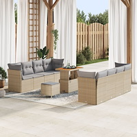 vidaXL 11-delat trädgårdsoff-set med kuddar beige polyrotting akacia, vidaXL 3-delat trädgårdsdining set med kuddar beige polyr...