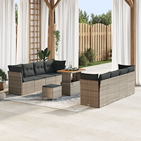 vidaXL Trädgårdsoffset 11 pcs Grå Konstrotting och pulverlackerad stål