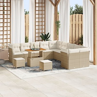 vidaXL 13-delat Trädgårdsoffaset med Kuddar Beige Poly Rattan Akacia, vidaXL 3-delat Trädgårdsinredningsset med Kuddar Beige Po...