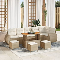 vidaXL 10-delad trädgårdsoffaset med kuddar beige poly rattan akacia