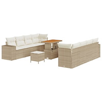 vidaXL 11-delad trädgårdsoffaset med kuddar beige poly rotting akacia, vidaXL 3-delad trädgårds matbord och stolar med kuddar b...