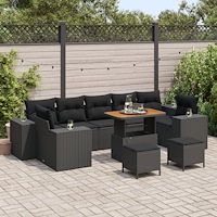vidaXL Trädgårdsoffset med kudde med lagring med kudde 10 pcs Svart