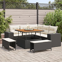 vidaXL Trädgårdsoffset med kudde med lagring 8 pcs Svart och kräm