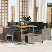 vidaXL 8-delat trädgårdsoffas med kuddar Grå Poly Rattan Akacia, vidaXL 3-delat trädgårdsdining set med kuddar Grå Poly Rattan...