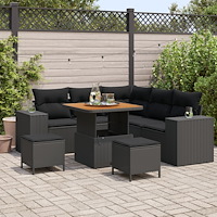 vidaXL Trädgårdsoffset med kudde med lagring med kudde 8 pcs Svart