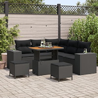 vidaXL 8-delat trädgårdsoff set med kuddar svart poly rattan akacia, vidaXL 3-delat trädgårdsdining set med kuddar svart poly r...