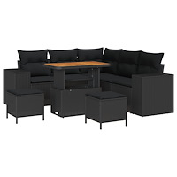 vidaXL 8-delat trädgårdsoff set med kuddar svart poly rattan akacia, vidaXL 3-delat trädgårdsdining set med kuddar svart poly r...