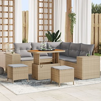vidaXL 8-delat trädgårdsoffasett med dynor beige poly rattan akacia, vidaXL 3-delat trädgårdsserveringsset med dynor beige poly...