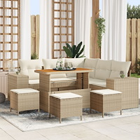 vidaXL 9-delars trädgårdsoffset med kuddar beige poly rattan akacia