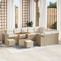 vidaXL 12-delat trädgårdsoffset med kuddar beige poly rattan akacia