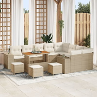 vidaXL 13-delars Trädgårdsoffasett med kuddar Beige Poly Rattan Akacia