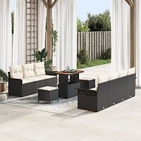 vidaXL Trädgårdsoffset med kudde med lagring 10 pcs Svart och kräm