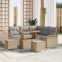 vidaXL 8-delat Trädgårdsoffset med Kuddar Beige Poly Rattan Akacia, vidaXL 2-sits Trädgårdsoffa med Förvaring & Kuddar Beige Po...