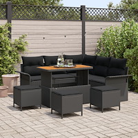 vidaXL Trädgårdsoffset med kudde med lagring med kudde 9 pcs Svart