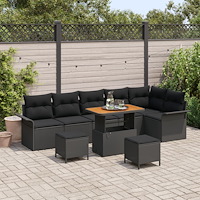 vidaXL 9-delad trädgårdsoff-set med kuddar svart poly rattan akacia, vidaXL 2-sits trädgårsoffa med förvaring och kuddar svart...