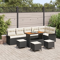 vidaXL 10-delars Trädgårdsoffaset med kuddar Svart Poly Rattan Akacia, vidaXL 2-sits Trädgårdsoffa med förvaring och kuddar Sva...