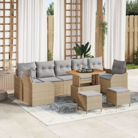 vidaXL Trädgårdsoffset med kudde med lagring 10 pcs Beige och Ljusgrå