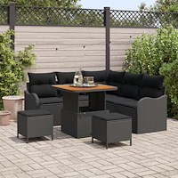 vidaXL Trädgårdsoffset med kudde med lagring med kudde 8 pcs Svart