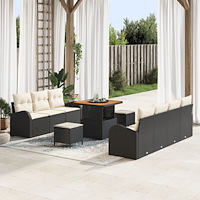 vidaXL Trädgårdsoffset med kudde med lagring 10 pcs Svart och kräm