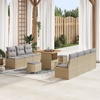 vidaXL 10-delat trädgårdsoffaset med kuddar Beige Poly Rattan Akacia
