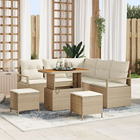 vidaXL 8-delars Trädgårdsoffa Set med kuddar Beige Poly Rattan Akacia