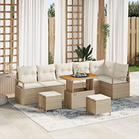 vidaXL 9-delad trädgårdssoffgrupp med kuddar i beige poly rattan och akacia