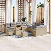 vidaXL 13-delad trädgårdsofa set med kuddar Beige Poly Rattan Akacia