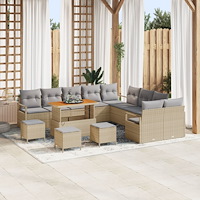 vidaXL 14-delad trädgårdsofasett med kuddar Beige Poly Rattan Akacia