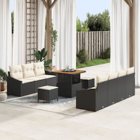 vidaXL Trädgårdsoffset med kudde med lagring 10 pcs Svart och kräm