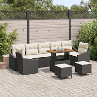 vidaXL Trädgårdsoffset med kudde med lagring 10 pcs Svart Poly rattan